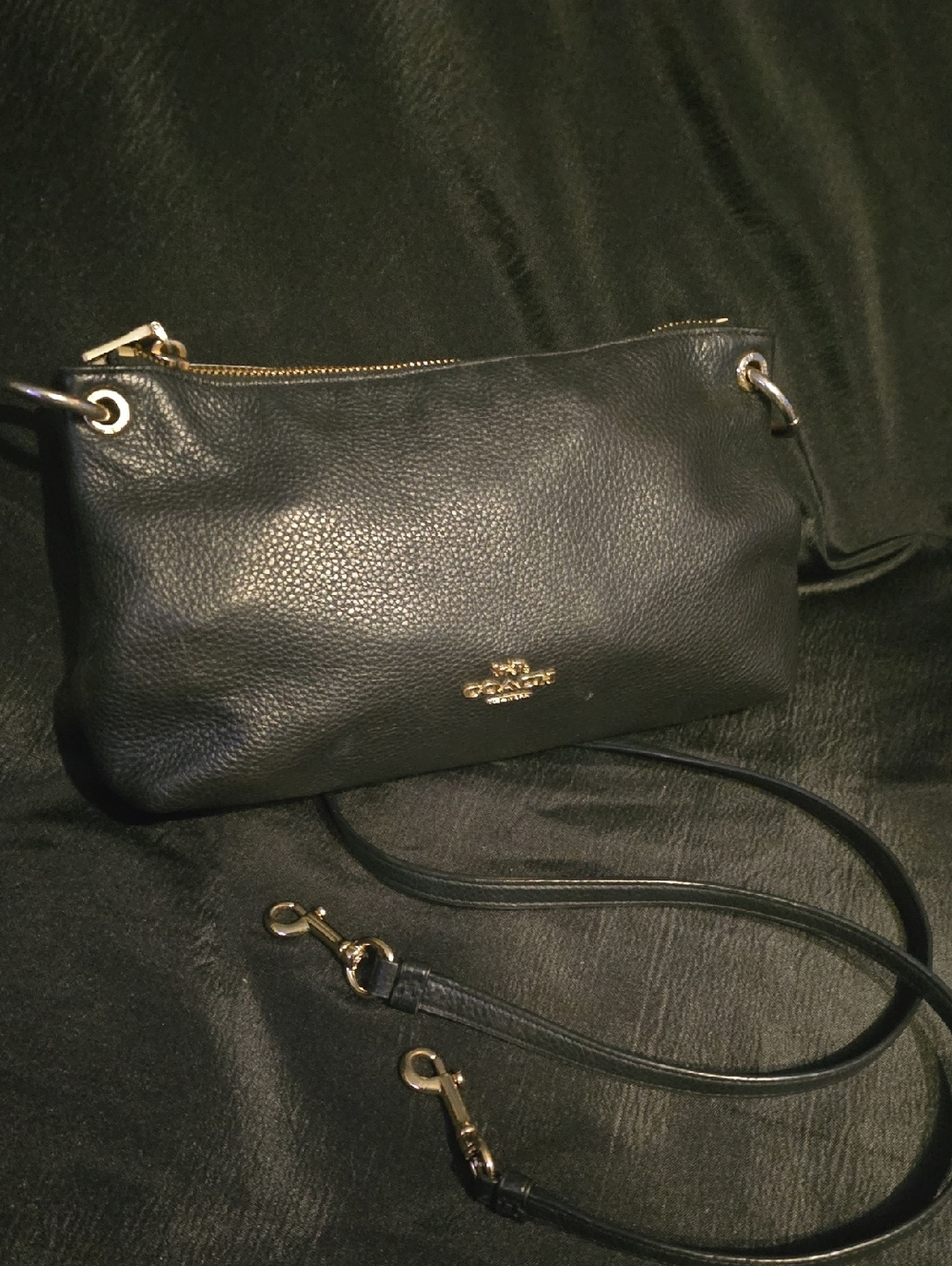 Coach Black Pebbled Leather Crossbody with Gold Hardware